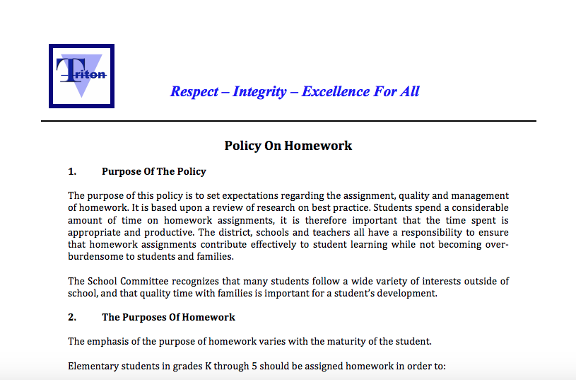 homework policy for schools