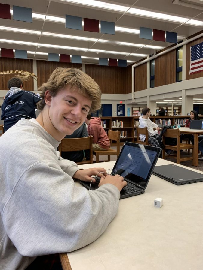 Junior Anthony Ostrander working on a Chromebook, one of the technological resources at Triton. 