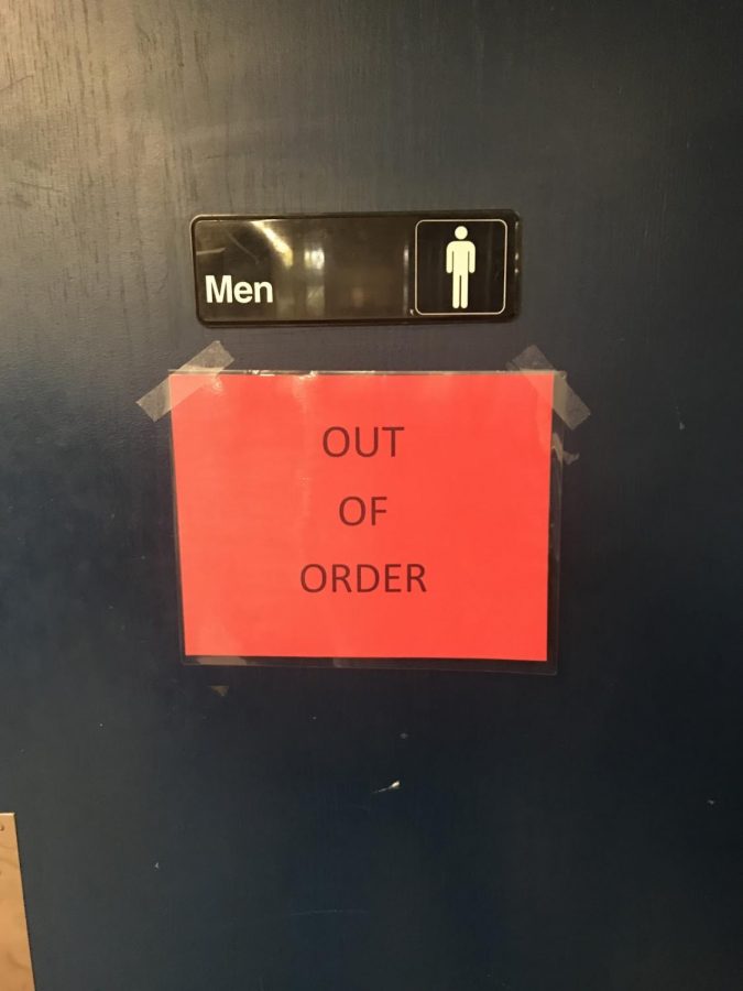 The bathroom in the library has been shut down for over a month.