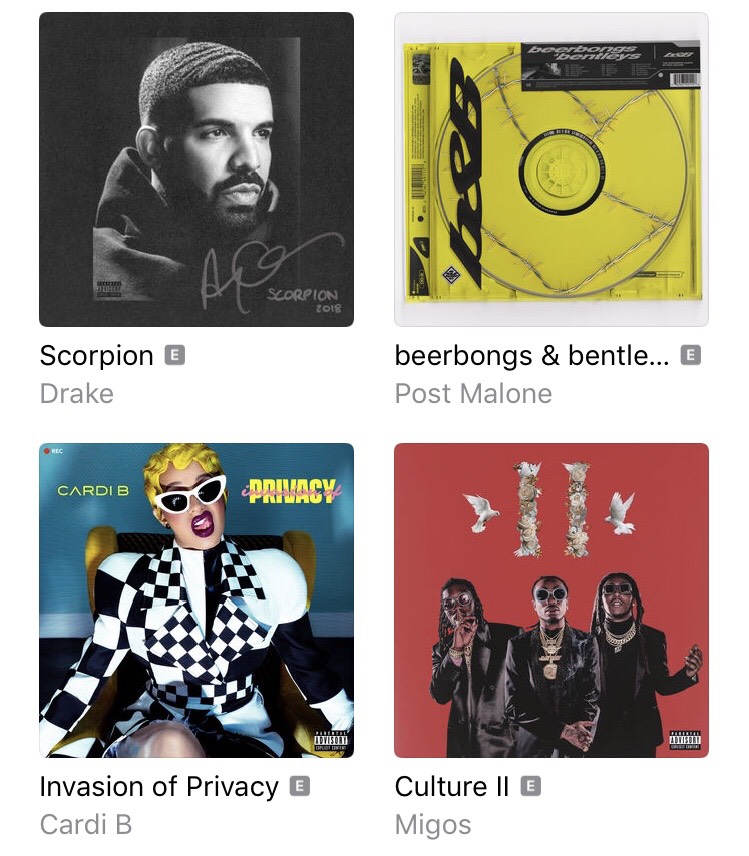 Four out of iTunes top 10 albums of 2018.