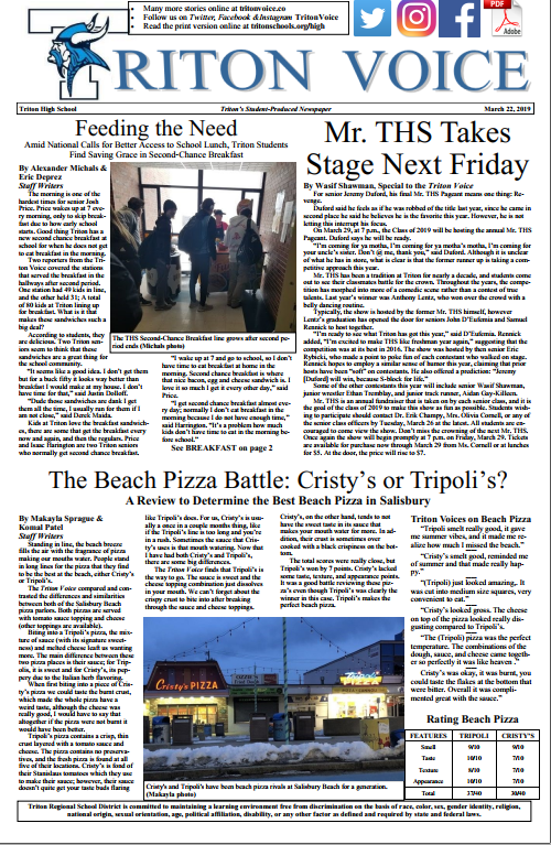 The Triton Voice Print Edition for March 22, 2019. Click button in text to view a pdf version.