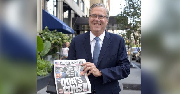 Jeb+Bush+pictured+holding+up+a+New+York+Times+Article+regarding+Donald+Trump%2C+not+knowing+it+was+he+who+was+in+the+hot+seat