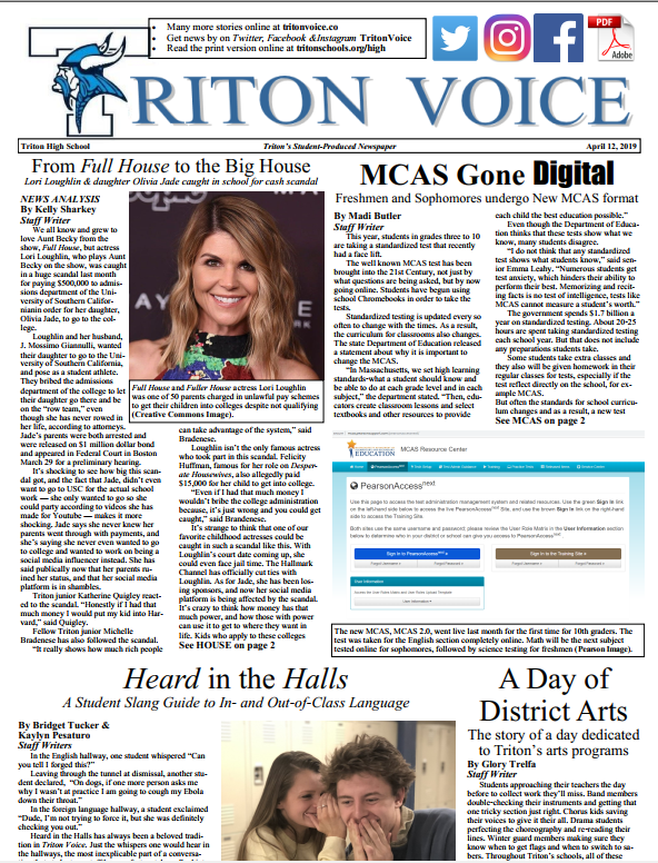 The April 12, 2019 Edition of Triton Voice can be accessed by clicking the link at left.
