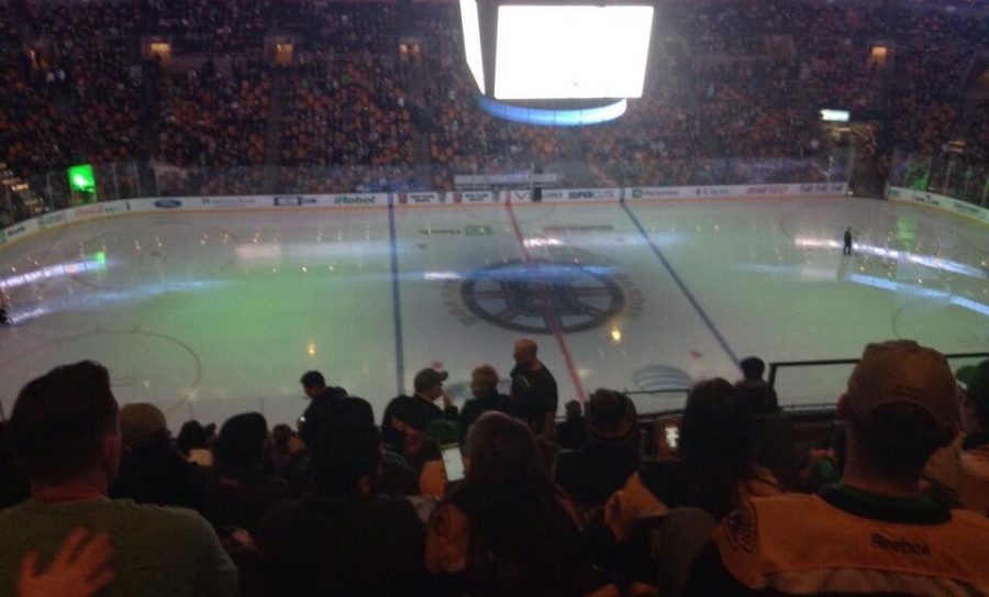 The Bruins home ice before a regular season game. The Bruins currently are making their way through the NHL Playoffs.