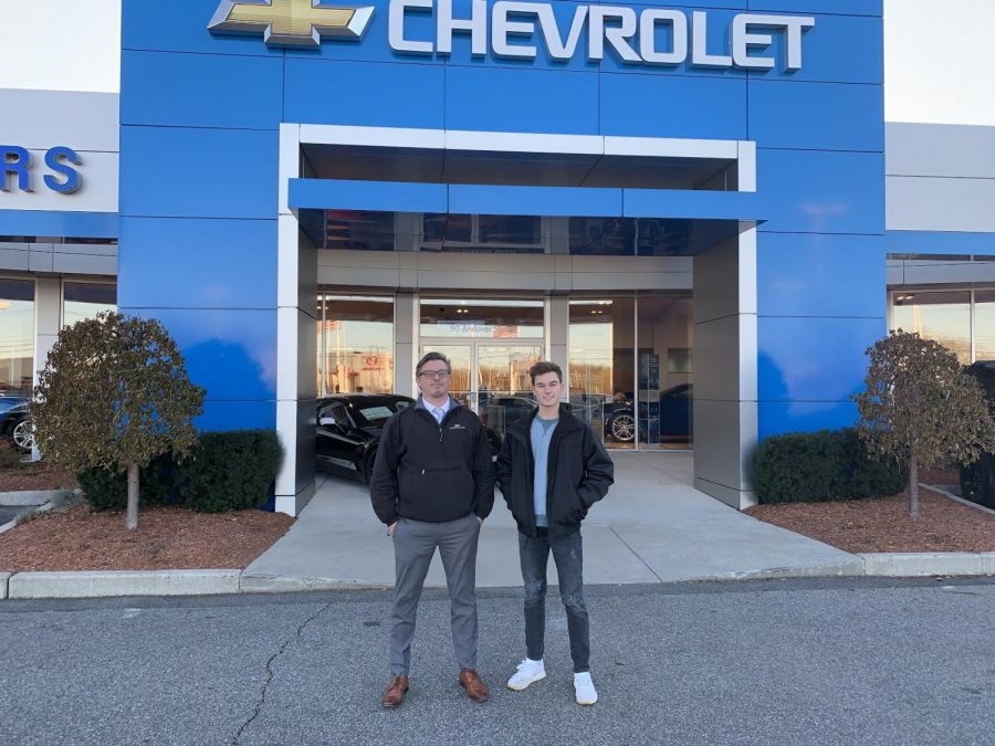Triton Voice reporter Derek Cotter(right) with Matt Waldo(left), the service director of Herb Chambers Chevrolet of Danvers