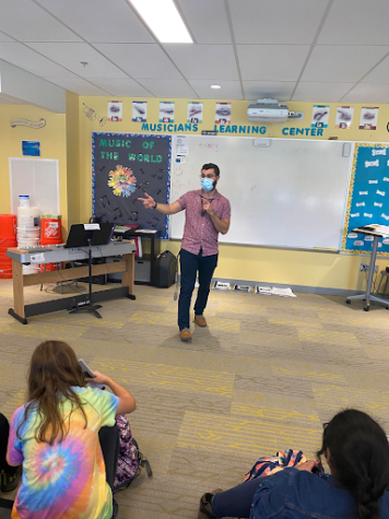 Mr. Atherton teaches on a recent day at his alma mater, Pine Grove Elementary School.