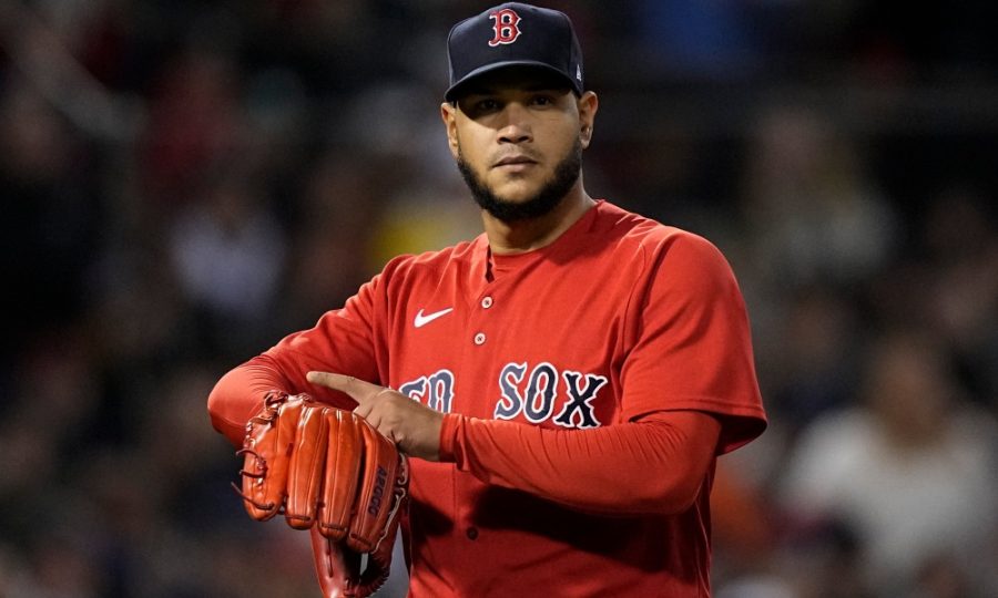 Red Sox pitcher Eduardo Rodriguez taunting the Astros after striking Carlos Correa out.