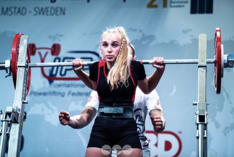 Andrea Boyle squatting heavy weight at the IPF Classic World Championship in September, 2021. 
