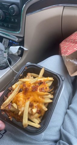 The Wendys Baconador fries before being eaten  by the two reviewers