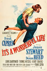 Theatrical movie poster depicts George Bailey holding his wife Mary.
