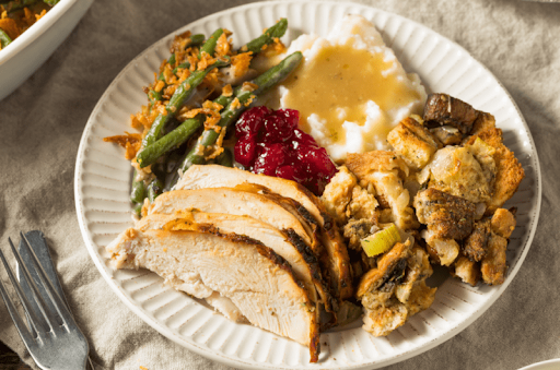 This image shows what many Americans plates looked like on Thanksgiving 