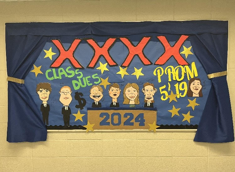 Art of the 2024 class officers is displayed in the math hallway