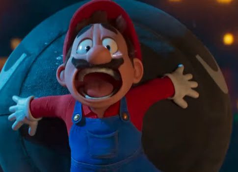 Mario screaming on the end of a Bullet Bill (Illumination screenshot)