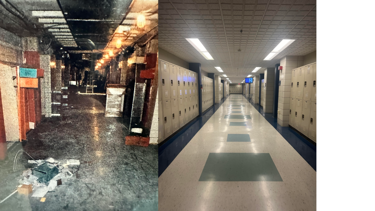 Triton corridor before renovations (1999) and currently (2024)