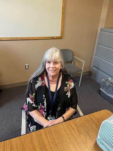 Karen Murphy sits in the Newbury Elementary conference room for an interview