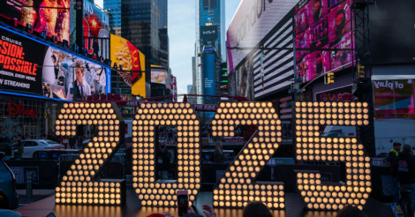 2025 numbers light up New York City on the night of January 31st 