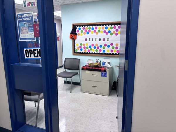 the middle school nurse's office is all set up for the spooky season!