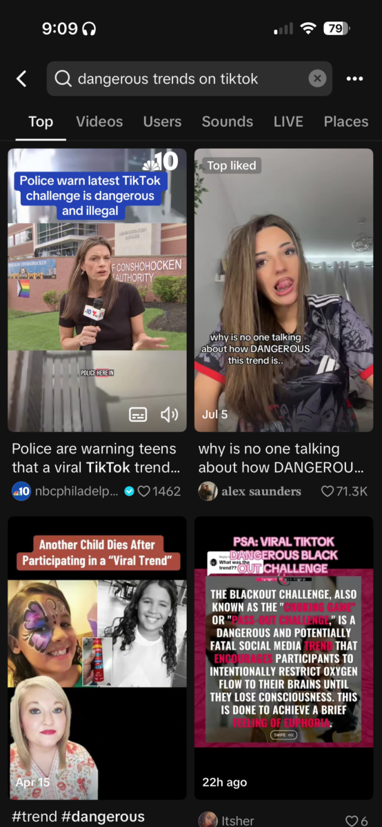 A screenshot shows a variety of chats about dangerous TikTok trends that worry parents.