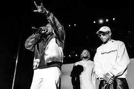 Rap duo Clipse and Pharrel Williams on stage together at a recent concert.